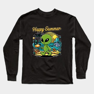 Happy summer aliens in the beach in vintage retro style Long Sleeve T-Shirt